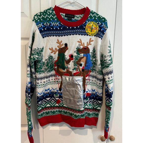 New Ugly Sweater Reindeer drink pouch sweater size medium - Picture 1 of 7